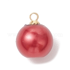Baking Paint Pearlized Glass Pearl Round Charms with Brass Bails&nbsp;PALLOY-JF04896