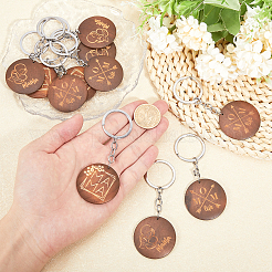 18Pcs 3 Style Flat Round Wood Keychains&nbsp;KEYC-CA0001-55