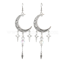 Natural Quartz Crystal & Synthetic Moonstone Beads & Alloy Pendant Chandelier Earrings&nbsp;EJEW-TA00814