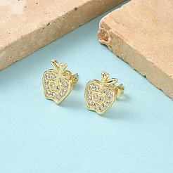Apple Brass Micro Pave Clear Cubic Zirconia Stud Earrings&nbsp;EJEW-Z144-24G