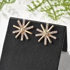 Flower Brass Micro Pave Clear Cubic Zirconia Stud Earrings for Women&nbsp;EJEW-G428-03G