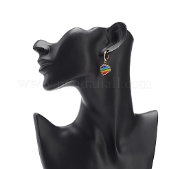 Rainbow Color Japanese Seed Braided Heart Dangle Hoop Earrings&nbsp;EJEW-MZ00004