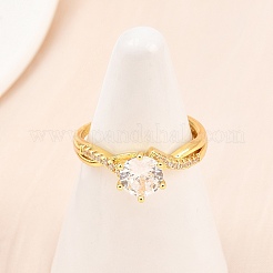 Brass Micro Pave Cubic Zirconia Cuff Rings for Women&nbsp;RJEW-Z113-34G