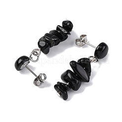 Natural Obsidian Dangle Stud Earrings&nbsp;EJEW-JE06371-07
