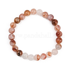 Natural Red Hematoid Quartz Round Beads Stretch Bracelets for Men Women&nbsp;BJEW-JB12395