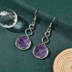 Hexagon Natural Mixed Stone Dangle Earrings&nbsp;EJEW-K298-01P