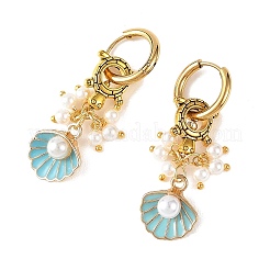 Alloy & Shell Pearl Dangle Earrings&nbsp;EJEW-JE07428