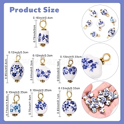 20Pcs Blue & White Floral Printed Porcelain Pendants&nbsp;PALLOY-YW00112-01