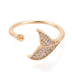 Fishtail Shape Brass Micro Pave Clear Cubic Zirconia Cup Peg Ring Settings&nbsp;KK-T076-14G