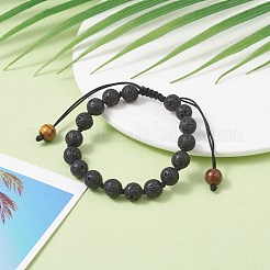 8mm Round Natural Tiger Eye & Lava Rock Braided Beads Bracelets Set&nbsp;BJEW-JB07083