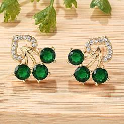 Flower Brass Micro Pave Clear Cubic Zirconia Stud Earrings for Women&nbsp;EJEW-G428-18G-01