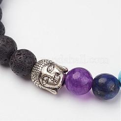 Lava Rock Beaded and Gemstone Beaded Stretch Bracelets&nbsp;BJEW-P065-C-08A