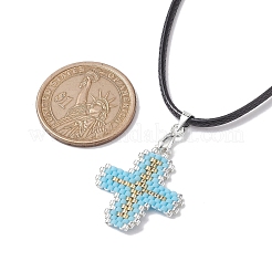Glass Seed Cross Pendant Necklaces&nbsp;NJEW-MZ00025-02