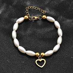 304 Stainless Steel Heart Charm Bracelets for Women&nbsp;BJEW-C098-09G