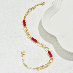 Simple Fashion Rondelle Glass & Iron Paperclip Chain Anklets for Women&nbsp;UC1823-1