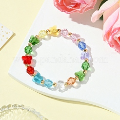 Butterfly & Faceted Round Glass & Brass Beaded Stretch Bracelets for Women&nbsp;BJEW-FS00005