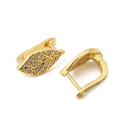 Leaf Brass Micro Pave Clear Cubic Zirconia Hoop Earring Findings&nbsp;KK-Z154-07G