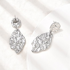 304 Stainless Steel Hammered Textured Leaf Dangle Stud Earrings&nbsp;EJEW-K268-44P