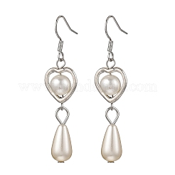 Heart with Teardrop Alloy Acrylic Imitated Pearl Dangle Earrings&nbsp;EJEW-JE06770