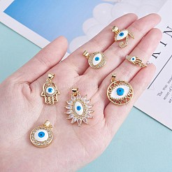 10Pcs 10 Styles Rack Plating Brass Micro Pave Clear Cubic Zirconia Pendants&nbsp;KK-SZ0002-33