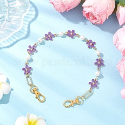 Flower Zinc Alloy Enamel Crystal Rhinestone with Glass Pearl Bead Link Chain Bag Decorative Chains&nbsp;FIND-JF00159-03