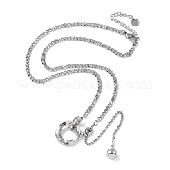 304 Stainless Steel Micro Pave Clear Cubic Zirconia Ring Pendant Twisted Chain Lariat Necklaces&nbsp;NJEW-P318-01P