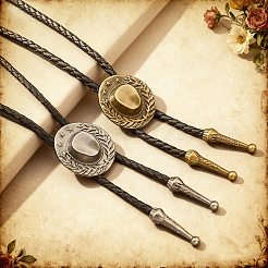 1Pc West Cowboy Hat Tibetan Style Alloy Pendant Black PU Leather Cord Bolo Tie Lariat Necklaces&nbsp;NJEW-GF0001-24A