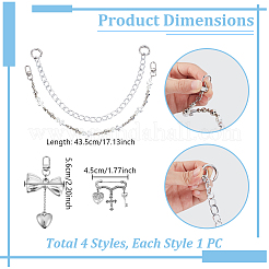 4Pcs 4 Styles Bowknot Cross Charm Aluminum Chains & Acrylic Links Bag Extender Chains and Alloy Brooches&nbsp;HJEW-GA00051