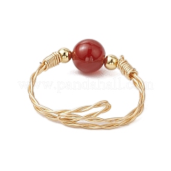 Round Natural Carnelian & White Jade & Fossil & Tiger Eye & Amethyst Beaded Finger Rings&nbsp;RJEW-JR00783