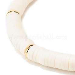 Polymer Clay Heishi Beaded Stretch Bracelet with Column Synthetic Hematite&nbsp;BJEW-JB07606