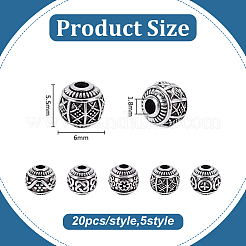 100Pcs 5 Styles Tibetan Style Alloy Beads&nbsp;FIND-PH0060-14