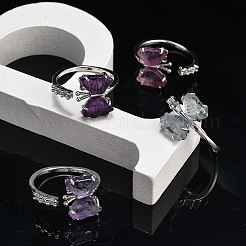 Butterfly Natural Fluorite & Cubic Zirconia Open Cuff Rings&nbsp;RJEW-K288-01P