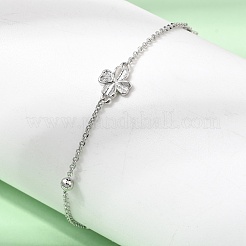 Brass Micro Pave Clear Cubic Zirconia Four Leaf Clover Link Bracelets&nbsp;KK-CBAED06-02P