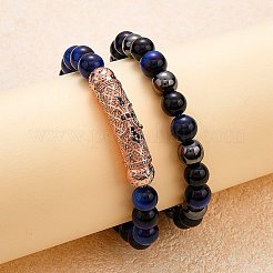 2Pcs 2 Style Dyed & Heated Natural Tiger Eye & Gemstone Stretch Bracelets Set&nbsp;BJEW-SW00090