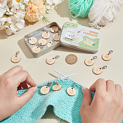 Wood Flat Round with Alpaca Pendant Locking Stitch Markers&nbsp;HJEW-NB00128