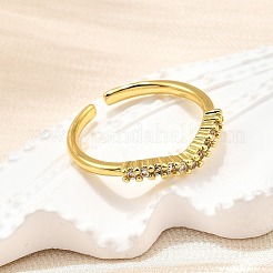 Brass Micro Pave Clear Cubic Zirconia Cuff Rings for Women&nbsp;RJEW-H247-07G