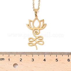 304 Stainless Steel Hollow Cut Yoga Om Lotus Flower Pendant Necklaces&nbsp;NJEW-Z073-02G-02