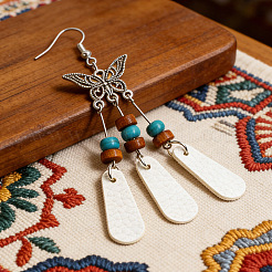Iron & PU Imitation Leather Teardrop with Butterfly Dangle Earrings&nbsp;WG3DA57-01