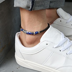 Alloy Blue Enamel Tube Bead & Braided Imitation Leather Cord Adjustable Anklets for Men&nbsp;FS-WG1282E-04