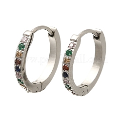 304 Stainless Steel Micro Pave Cubic Zirconia Huggie Hoop Earrings&nbsp;EJEW-C096-01J-P