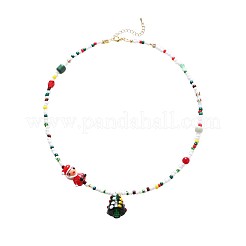 Christmas Tree Acrylic Pendant Santa Claus and Glass Seed Beaded Necklaces for Women&nbsp;FS-WGC89DE-01