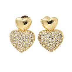 Brass Micro Pave Clear Cubic Zirconia Stud Earrings for Women&nbsp;EJEW-U034-01G-01
