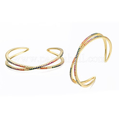Colorful Cubic Zirconia Criss Cross Cuff Bangle&nbsp;BJEW-N014-003LG-NF