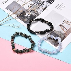 Natural Mixed Stone Chip Beaded Stretch Bracelets for Girl Women&nbsp;BJEW-JB06647