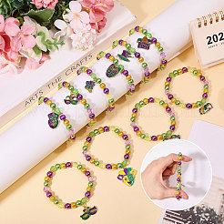 10Pcs Carnival Acrylic & Glass Pearl Bead Bracelets&nbsp;BJEW-CA00004