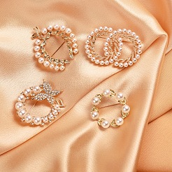 4Pcs 4 Style Butterfly & Leaf Plastic Imitation Pearl Beads Brooch&nbsp;JEWB-SZ0001-08