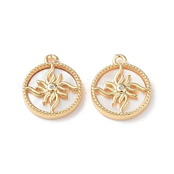 Brass Micro Pave Clear Cubic Zirconia Flat Round Charms&nbsp;KK-I702-30G