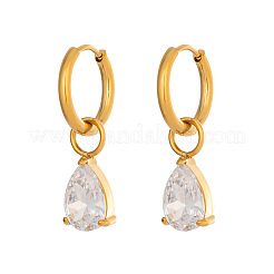 304 Stainless Steel Pave Cubic Zirconia Hoop Dangle Earrings for Women&nbsp;EU1593-1