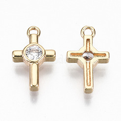 Brass Micro Pave Cubic Zirconia Tiny Cross Charms&nbsp;KK-S359-023-RS