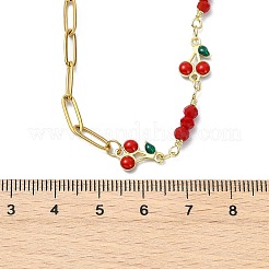 Brass Enamel Red Cherry Link and 304 Stainless Steel Paperclip Chain Necklaces for Women&nbsp;NJEW-JN06162